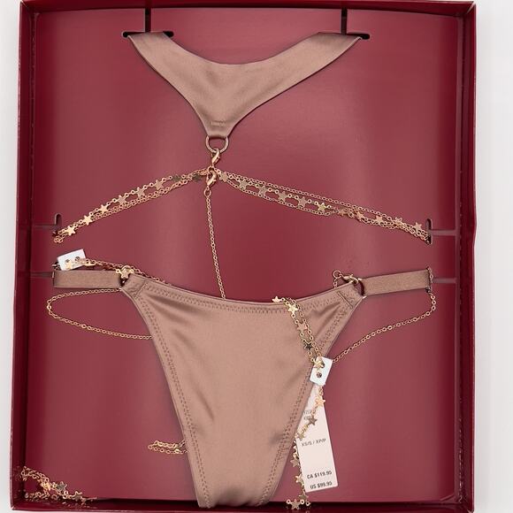 Victoria's Secret Very Sexy Starstruck Body Chain Playsuit Nude/Rose Gold XS/S - Picture 2 of 7